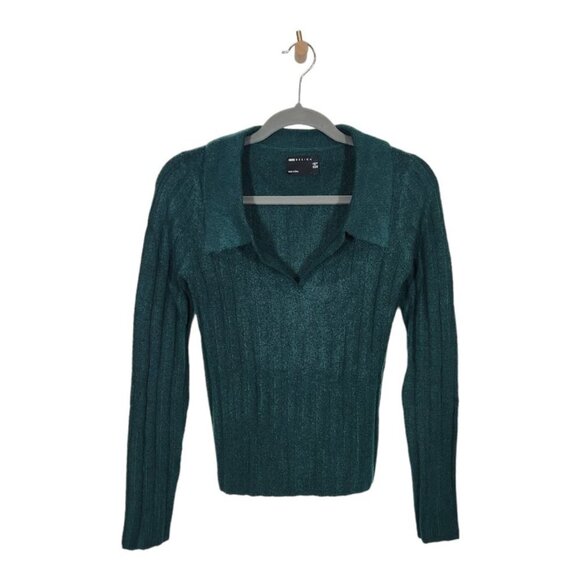 ASOS DESIGN‎ open collar ribbed sweater in green Size US 6 - Picture 1 of 7